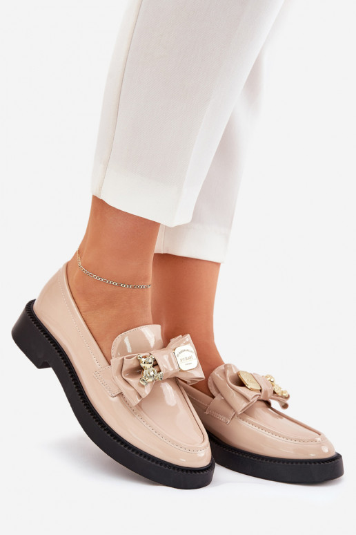 Patented moccasins with bow and decorative brooch beige Leandriel