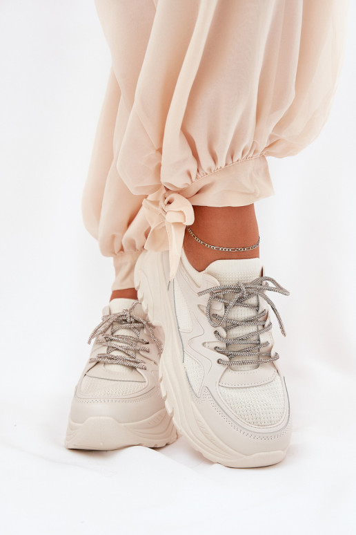 Women's Platform Sneakers with Decorative Lacing Beige Evalianne Women's Platform Sneakers with Decorative Lacing Beige Evalianne