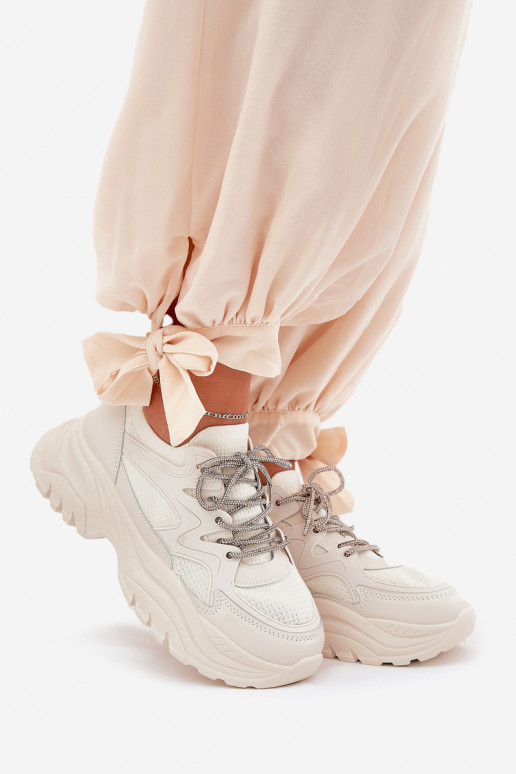 Women's Platform Sneakers with Decorative Lacing Beige Evalianne Women's Platform Sneakers with Decorative Lacing Beige Evalianne