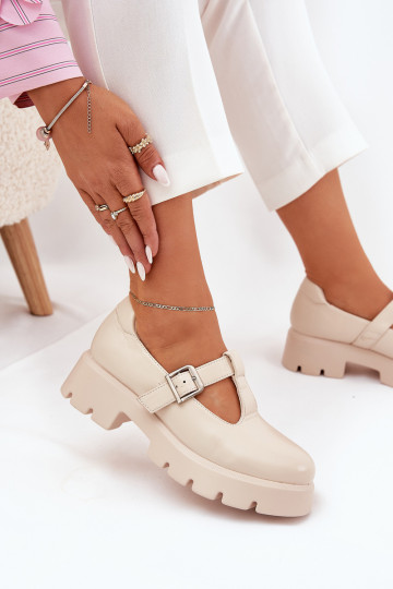 Women's Loafers With Buckle On Platform And Flat Heel Beige Venda