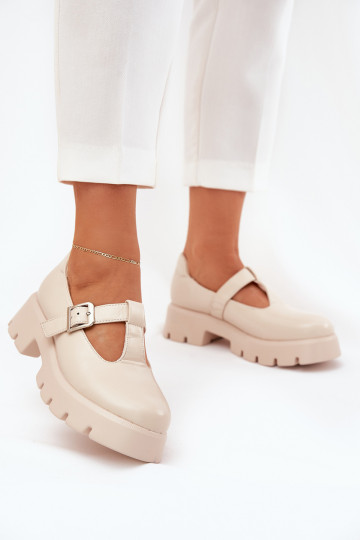 Women's Loafers With Buckle On Platform And Flat Heel Beige Venda 2
