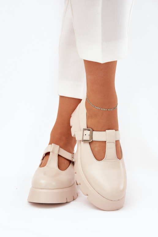 Women's Loafers With Buckle On Platform And Flat Heel Beige Venda