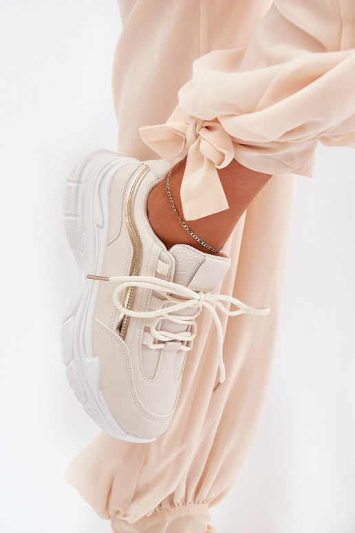 Sneakersy Buty Sportowe Damskie Na Grubej Podeszwie Beżowe Lerila