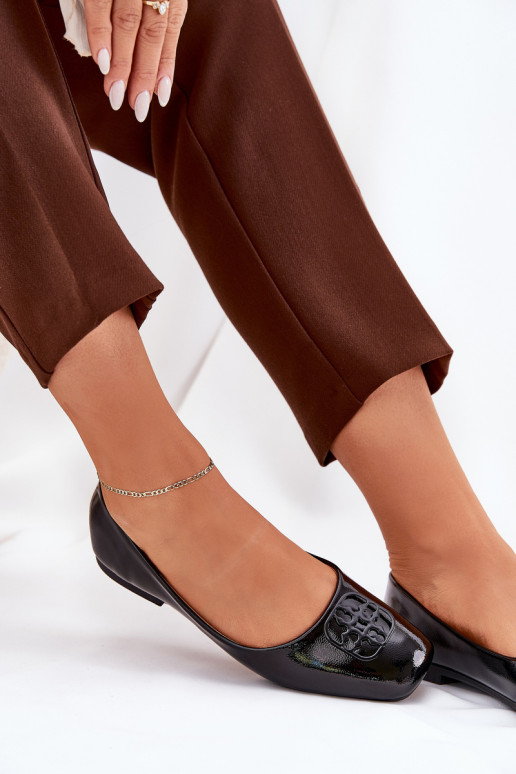 Lacquered Elegant Women's Ballet Flats With Decorative Detail Black Vinceza 17377 Lacquered Elegant Women's Ballet Flats With Decorative Detail Black Vinceza 17377