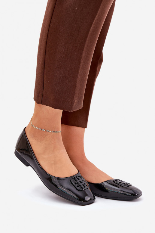 Lacquered Elegant Women's Ballet Flats With Decorative Detail Black Vinceza 17377 Lacquered Elegant Women's Ballet Flats With Decorative Detail Black Vinceza 17377