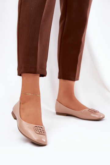 Lacquered Elegant Women's Ballet Flats With Decorative Detail Beige Vinceza 17377 2