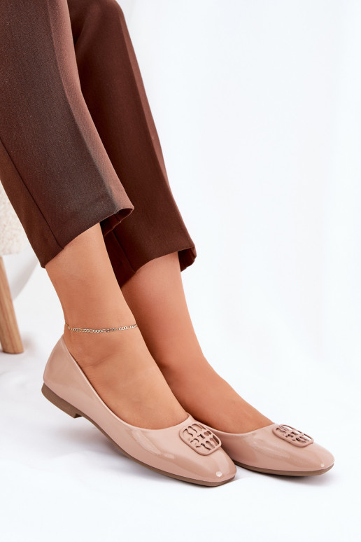 Lacquered Elegant Women's Ballet Flats With Decorative Detail Beige Vinceza 17377 Lacquered Elegant Women's Ballet Flats With Decorative Detail Beige Vinceza 17377
