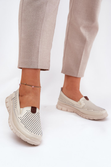 Breathable Ballet Flats Made Of Natural Leather Vinceza 95336 Beige 2