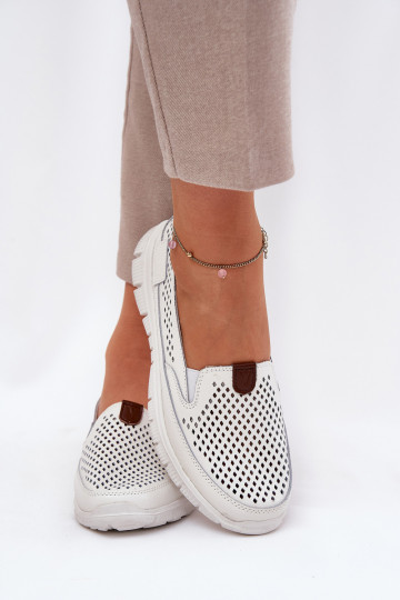 Perforated Ballet Flats Made Of Natural Leather Vinceza 95336 White 2