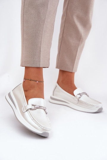 Leather Women's Moccasins With Decoration D&A LR51-966 Silver 2