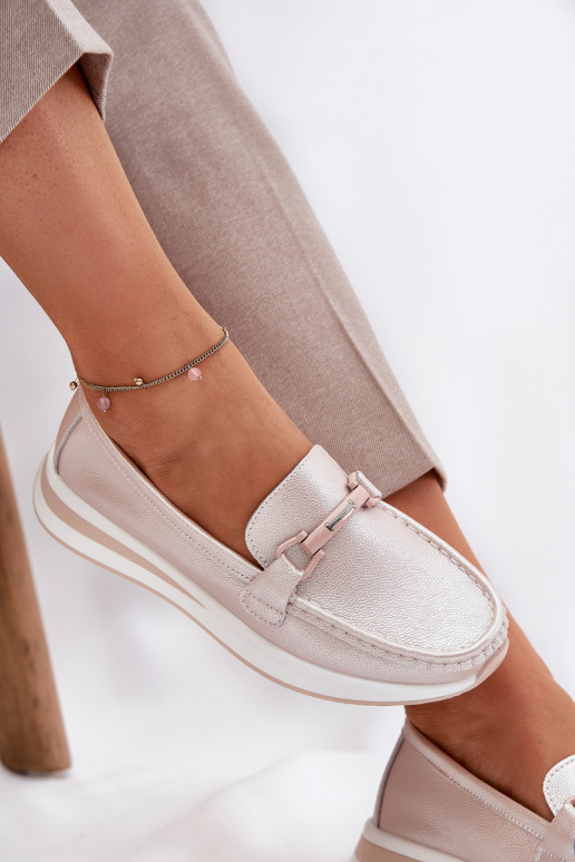 Women's Leather Moccasins S.Barski GR51-598 Pearl Pink Women's Leather Moccasins S.Barski GR51-598 Pearl Pink