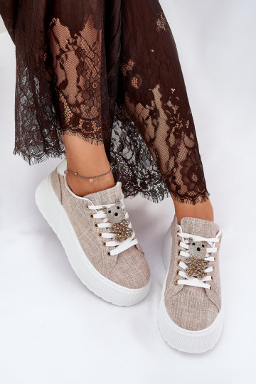 Platform Sneakers With Bear Print S.Barski BF51-014 Beige