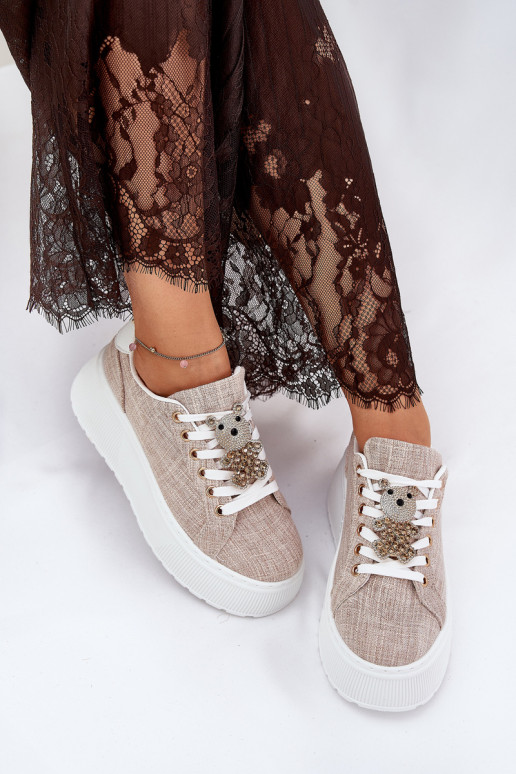 Platform Sneakers With Bear Print S.Barski BF51-014 Beige Platform Sneakers With Bear Print S.Barski BF51-014 Beige
