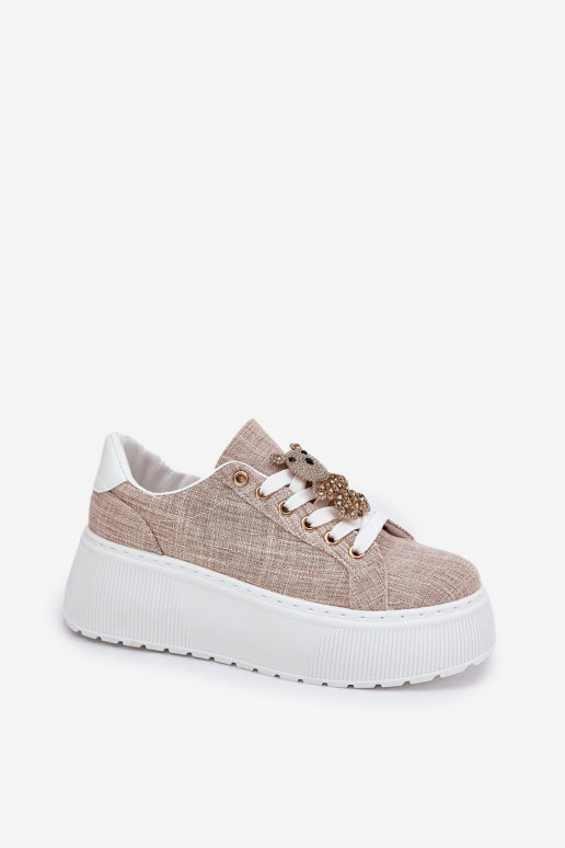 Platform Sneakers With Bear Print S.Barski BF51-014 Beige Platform Sneakers With Bear Print S.Barski BF51-014 Beige