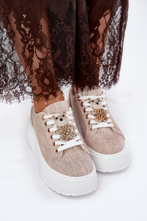 Platform Sneakers With Bear Print S.Barski BF51-014 Beige Platform Sneakers With Bear Print S.Barski BF51-014 Beige