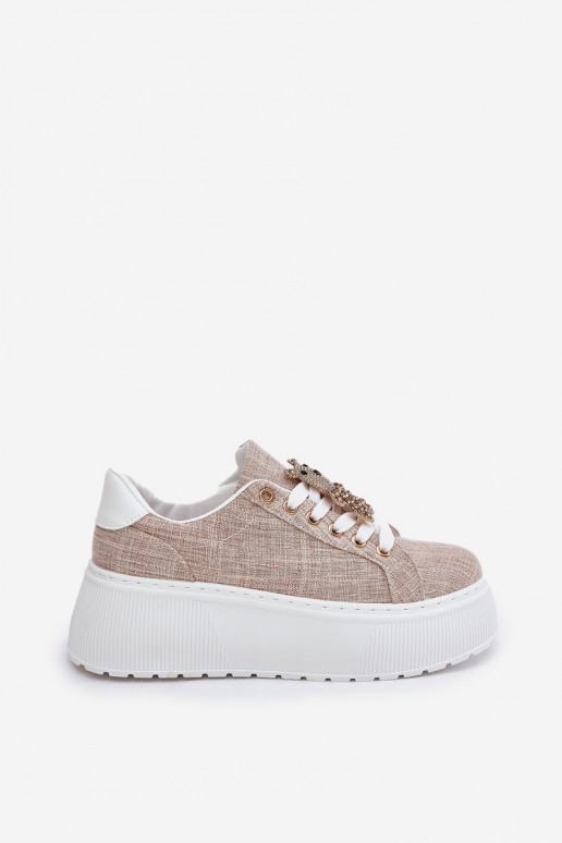Platform Sneakers With Bear Print S.Barski BF51-014 Beige Platform Sneakers With Bear Print S.Barski BF51-014 Beige