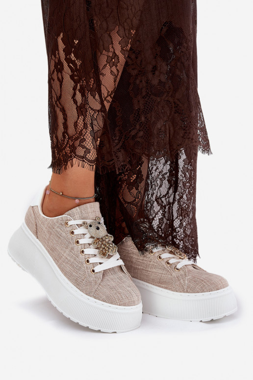 Platform Sneakers With Bear Print S.Barski BF51-014 Beige Platform Sneakers With Bear Print S.Barski BF51-014 Beige