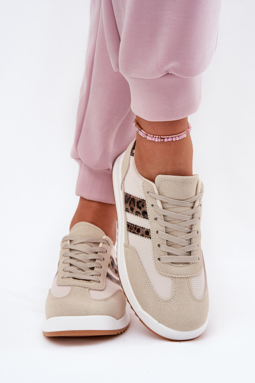 Women's Sneakers Made Of Eco Suede Leopard Beige Marinils