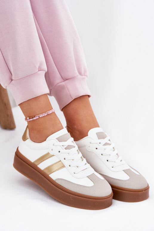 Women's Platform Sneakers Made Of Eco Leather White-Gold Elaraven Women's Platform Sneakers Made Of Eco Leather White-Gold Elaraven