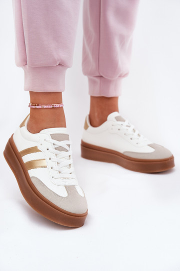 Sneakersy Damskie Na Platformie Z Eko Skóry Biało-Złote Elaraven 2