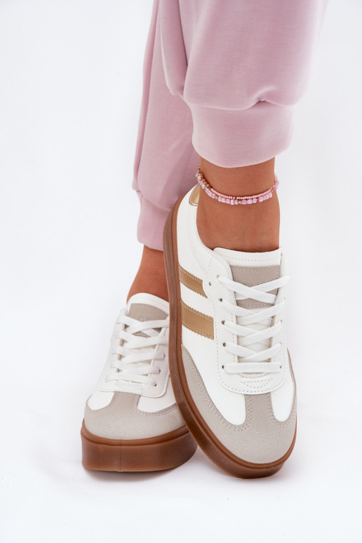 Women's Platform Sneakers Made Of Eco Leather White-Gold Elaraven Women's Platform Sneakers Made Of Eco Leather White-Gold Elaraven