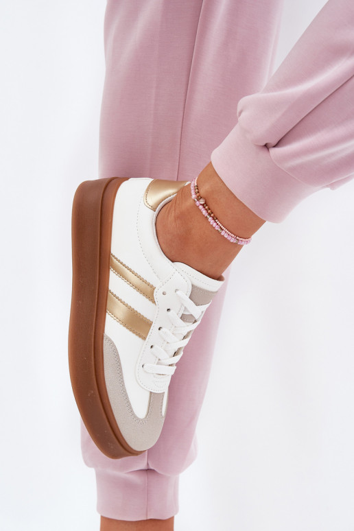 Women's Platform Sneakers Made Of Eco Leather White-Gold Elaraven Women's Platform Sneakers Made Of Eco Leather White-Gold Elaraven