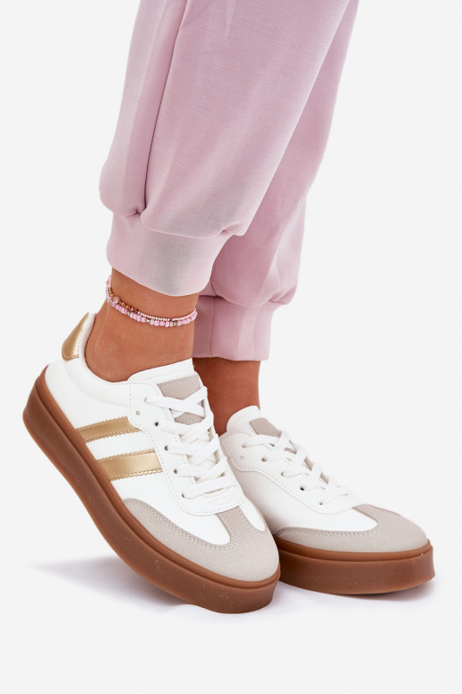Women's Platform Sneakers Made Of Eco Leather White-Gold Elaraven Women's Platform Sneakers Made Of Eco Leather White-Gold Elaraven