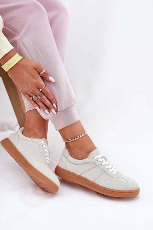 Zamszowe Niskie Sneakersy Damskie Szare Paliana