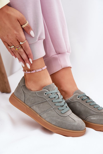 Zamszowe Niskie Sneakersy Damskie Zielone Paliana