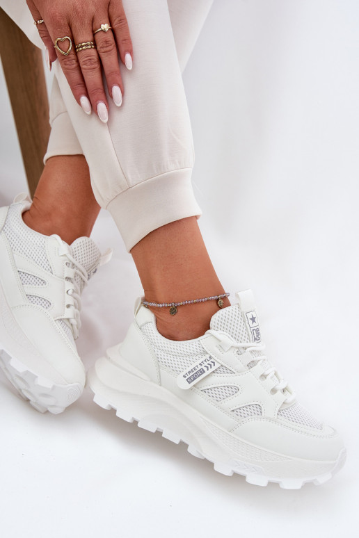 Buty Sportowe Sneakersy Damskie Na Grubej Podeszwie Białe Prononice