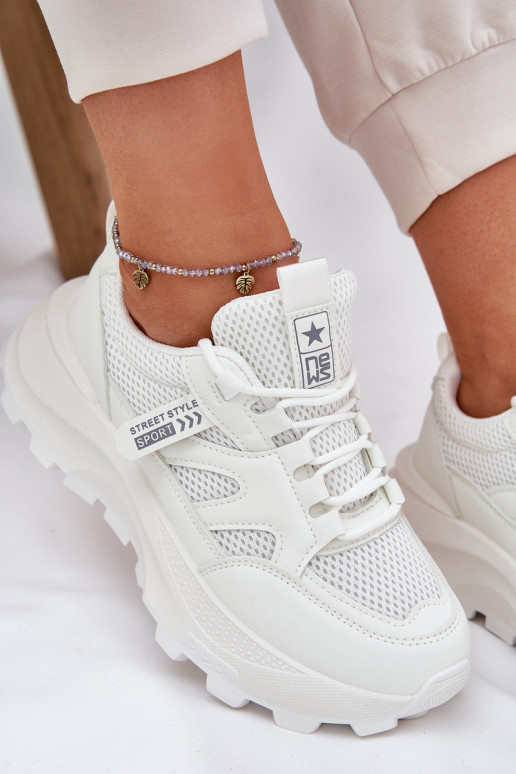 Buty Sportowe Sneakersy Damskie Na Grubej Podeszwie Białe Prononice