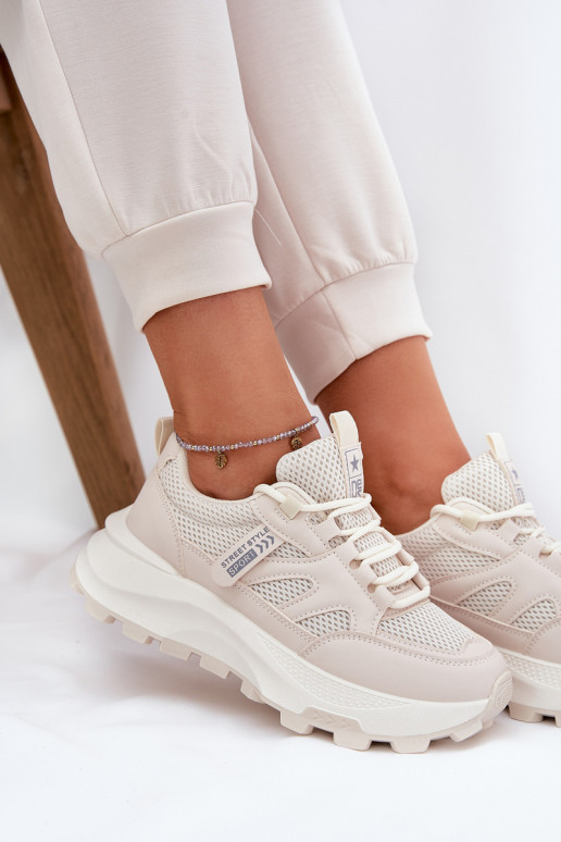 Sports Shoes Sneakers Women's Thick Sole Beige Prononice