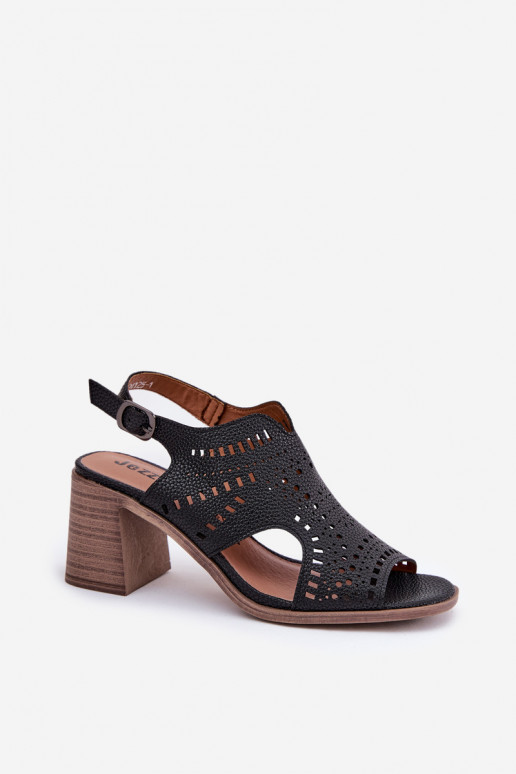 Ladies Perforated Sandals On Heel Black Tosine