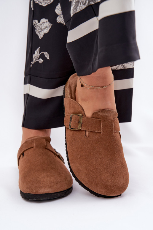 Suede Clogs Women's With Buckle Big Star RR274A387 Brown Suede Clogs Women's With Buckle Big Star RR274A387 Brown