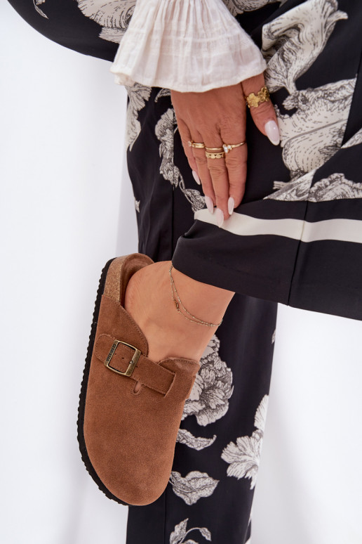 Suede Clogs Women's With Buckle Big Star RR274A387 Brown Suede Clogs Women's With Buckle Big Star RR274A387 Brown