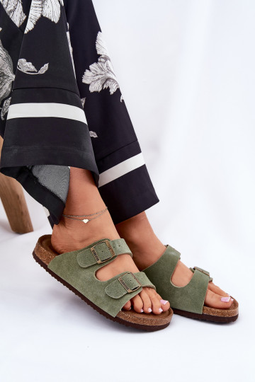 Ladies Suede Sandals With Buckles Big Star RR274A393 Green