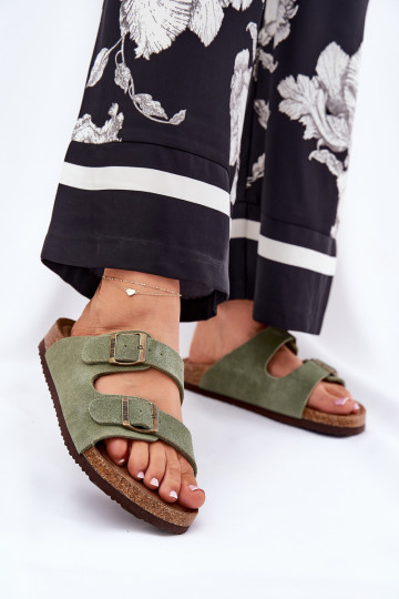 Ladies Suede Sandals With Buckles Big Star RR274A393 Green 2