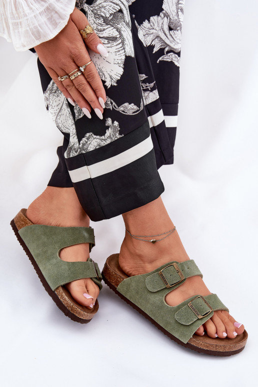 Zamszowe Klapki Damskie Z Klamrami Big Star RR274A393 Zielone