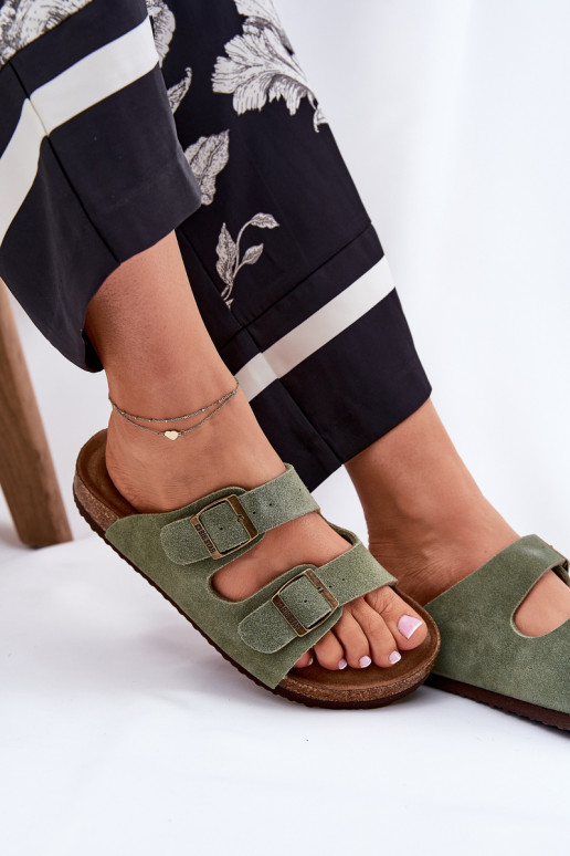 Zamszowe Klapki Damskie Z Klamrami Big Star RR274A393 Zielone