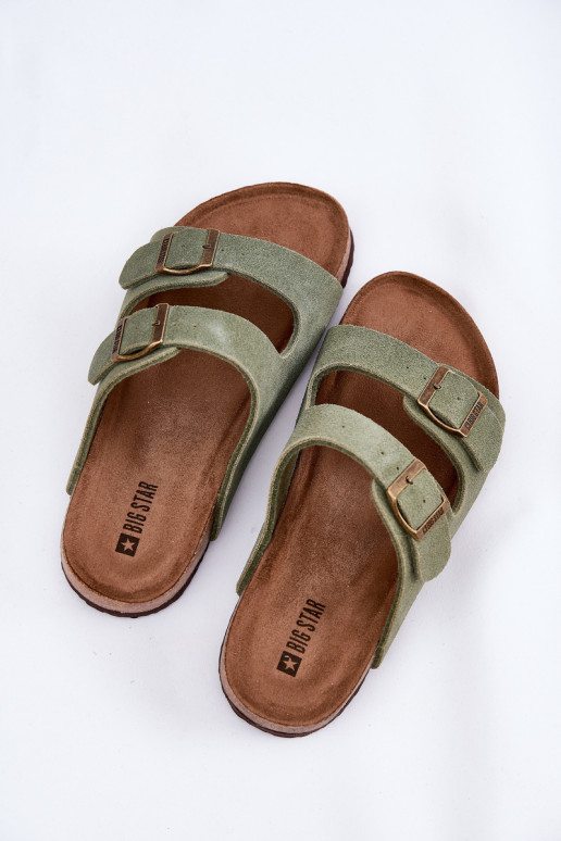 Zamszowe Klapki Damskie Z Klamrami Big Star RR274A393 Zielone