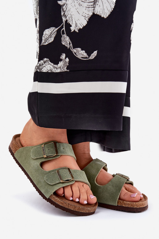 Zamszowe Klapki Damskie Z Klamrami Big Star RR274A393 Zielone