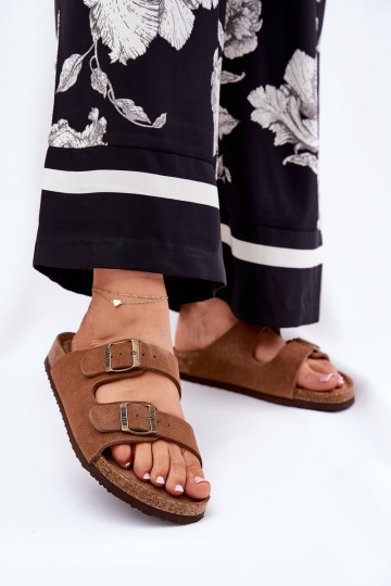 Suede Women's Slippers With Buckles Big Star RR274A394 Brown