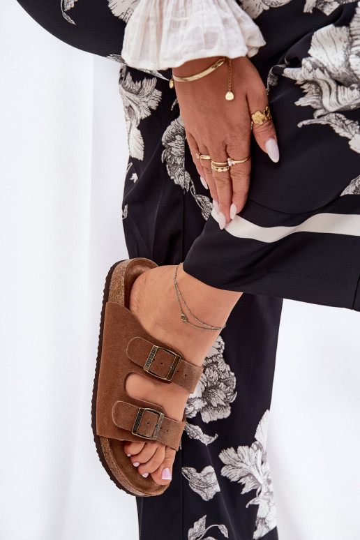 Suede Women's Slippers With Buckles Big Star RR274A394 Brown Suede Women's Slippers With Buckles Big Star RR274A394 Brown