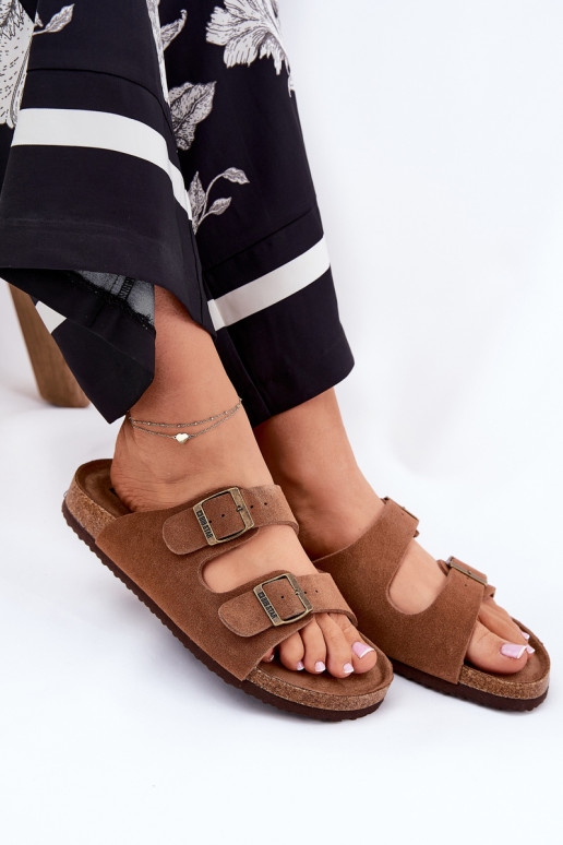 Suede Women's Slippers With Buckles Big Star RR274A394 Brown Suede Women's Slippers With Buckles Big Star RR274A394 Brown