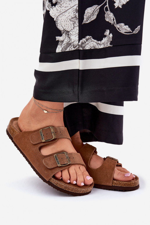 Suede Women's Slippers With Buckles Big Star RR274A394 Brown Suede Women's Slippers With Buckles Big Star RR274A394 Brown