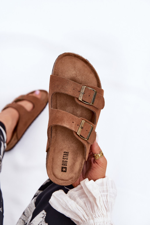 Suede Women's Slippers With Buckles Big Star RR274A394 Brown Suede Women's Slippers With Buckles Big Star RR274A394 Brown