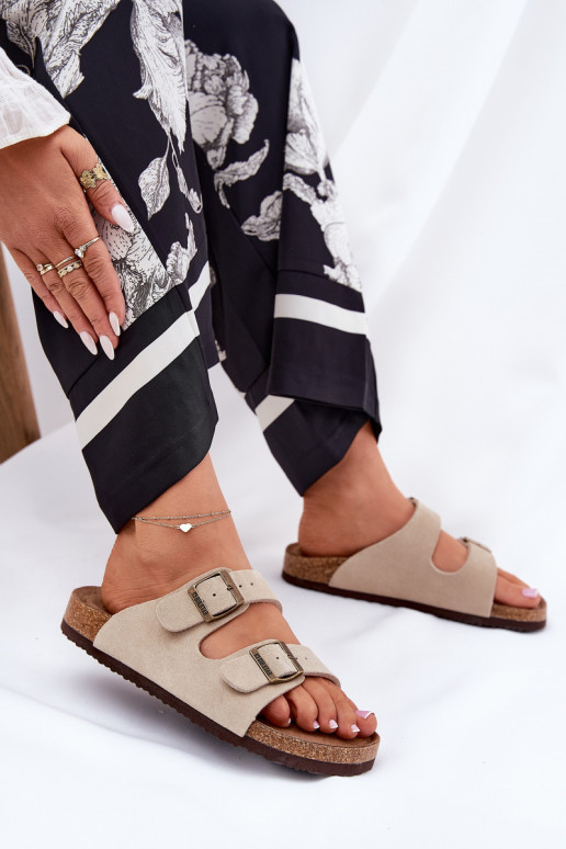 Suede Women's Slippers With Buckles Big Star RR274A391 Beige