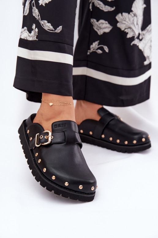 Leather Clogs Ladies On Platform Big Star RR274A378 Black