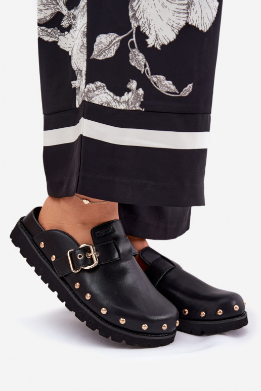 Leather Clogs Ladies On Platform Big Star RR274A378 Black