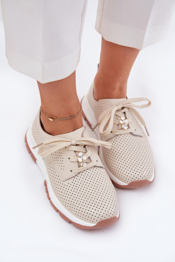 Leather Women's Shoes With A Bow Artiker 54C1811 Beige